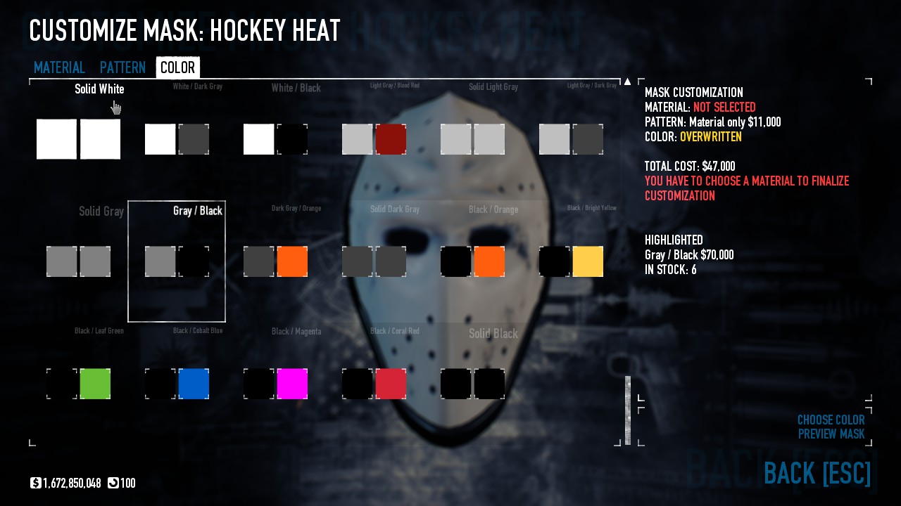 Mask color selection