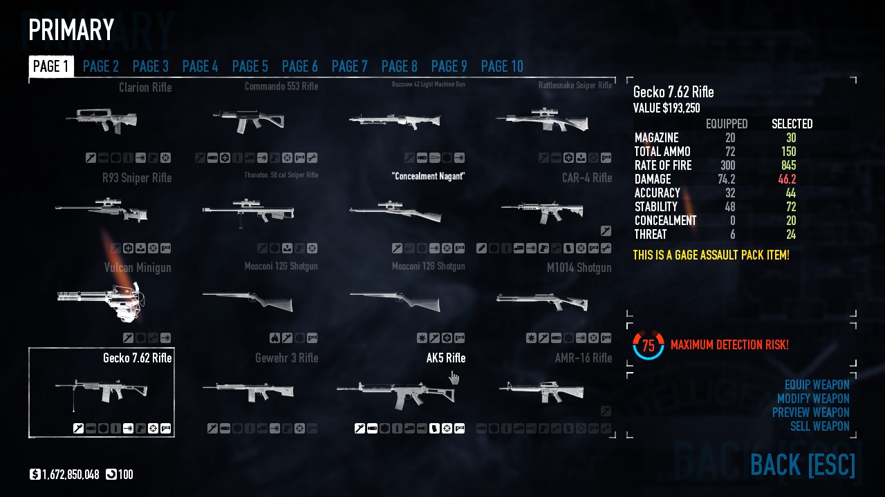 Weapon selection (with the Always Show Mod Icons mod)