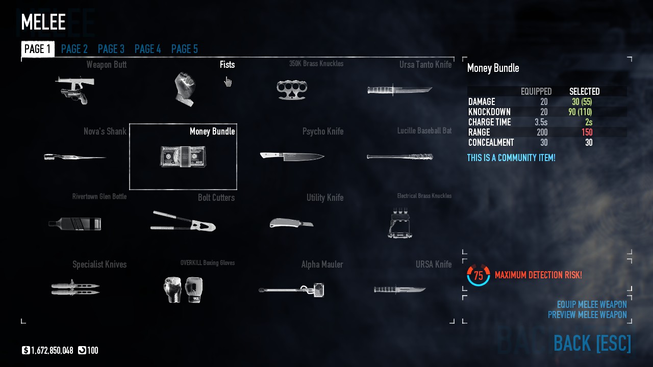 Melee weapon selection